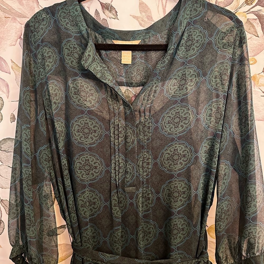 Banana Republic Dark Teal Sophisticated  Chiffon Sheer Dress with Shell